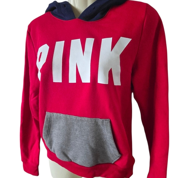 Victoria's Secret PINK Hoodie Sweatshirt Hot Pink Gray Pocket Hooded Top XS - Picture 3 of 6